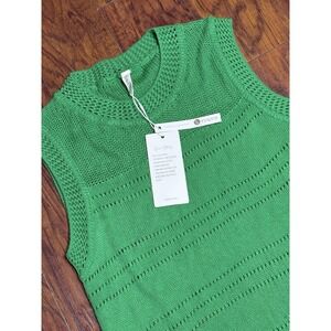 NWT Green Open Knit Vest Chevron Women's S Cottagecore Lightweight Spring